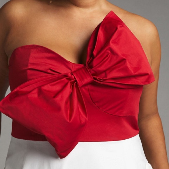 Anthropologie Hutch Red Colorblocked Bow-Tie Maxi Dress - Picture 4 of 11